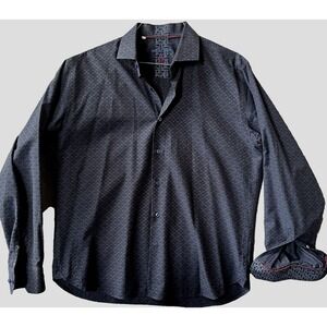 Visconti Men's Dress Shirt Long Sleeve XL Navy Blue Patterned Hidden Button Down